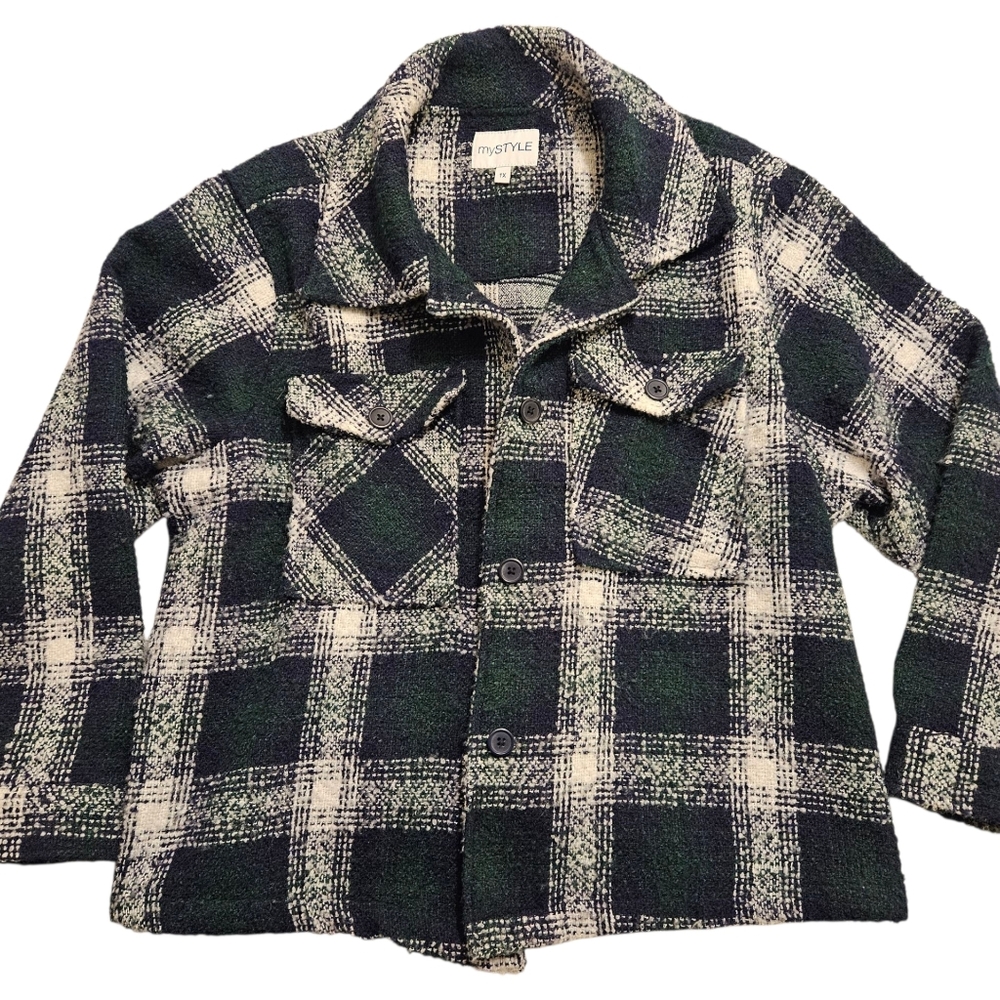 Women's Plaid Jacket - Green and White